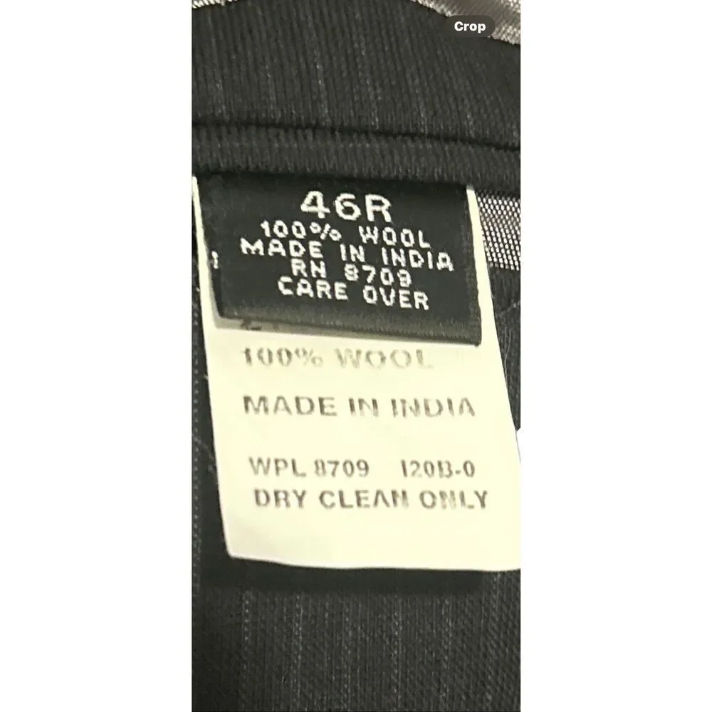 CEZANI Men's 46R 100% Wool Black Pinstripe 3-Button Suit Jacket Sport Coat Blaze